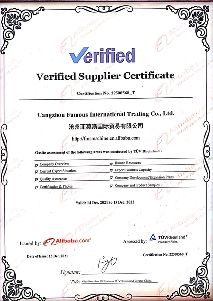 China Cangzhou Famous International Trading Co., Ltd Certificações